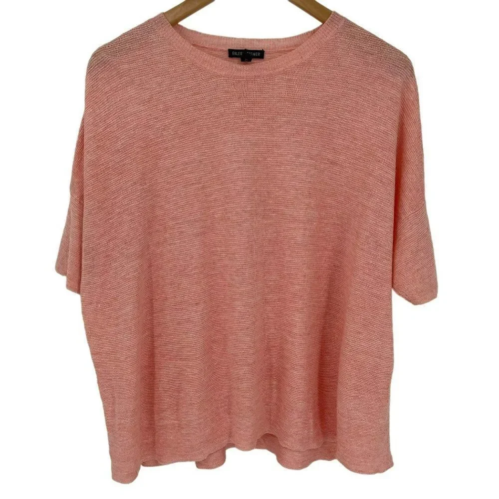 Eileen Fisher Organic Linen Melange Round Neck Short Sleeve Top Peach Women LG‎ - Picture 3 of 7